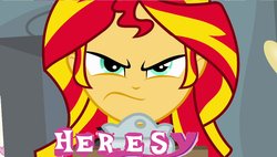 Size: 938x532 | Tagged: safe, sunset shimmer, equestria girls, g4, adventure in the comments, angry, expand dong, exploitable meme, heresy, meme, warhammer (game), warhammer 40k