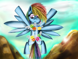 Size: 1000x750 | Tagged: safe, artist:gusteaureeze, rainbow dash, parasprite, g4, swarm of the century, parasprite bikini, scene interpretation