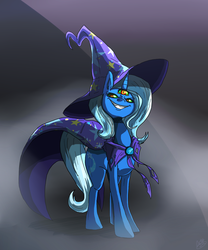 Size: 500x601 | Tagged: safe, artist:cee-tee, trixie, pony, unicorn, g4, corrupted, elements of power, female, grin, mare, solo, third eye