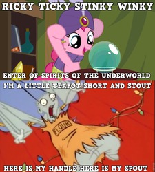 Size: 865x960 | Tagged: safe, edit, edited screencap, screencap, g4, it's about time, crossover, crystal ball, ed (ed edd n eddy), ed edd n eddy, flour, flour sack, gypsy pie, image macro, madame pinkie, meme, rambling ed, séance