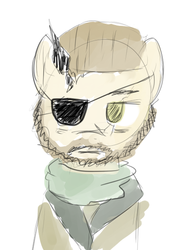 Size: 411x580 | Tagged: safe, artist:tanmansmantan, pony, big boss, crossover, konami, metal gear, metal gear solid, phantom pain, ponified, simple background, solo, white background