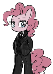 Size: 507x705 | Tagged: safe, artist:momo, pinkie pie, earth pony, pony, g4, bipedal, clothes, female, simple background, solo, suit