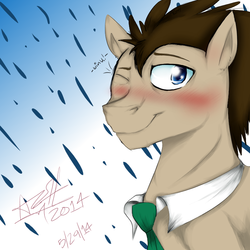 Size: 750x750 | Tagged: safe, artist:tiny hooves, doctor whooves, time turner, g4, blushing, male, necktie, smiling, solo, wink