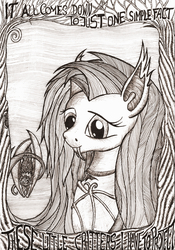 Size: 2000x2861 | Tagged: safe, artist:konsumo, fluttershy, fruit bat, g4, female, flutterbat, grayscale, high res, monochrome, solo, traditional art