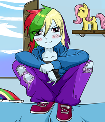 Size: 2250x2625 | Tagged: safe, artist:nekojackun, rainbow dash, equestria girls, g4, clothes, female, high res, ripped pants, solo, torn clothes
