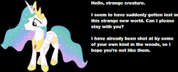 Size: 508x207 | Tagged: safe, artist:transparentpony, princess celestia, g4, black background, bronybait, dialogue, floppy ears, frown, meme, sad, simple background, text