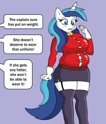 Size: 3000x3500 | Tagged: safe, artist:lordstormcaller, shining armor, anthro, g4, belly, blushing, breasts, busty gleaming shield, chubby, fat, female, gleaming shield, high res, muffin top, need to go on a diet, need to lose weight, rule 63, shining blubber, solo, tight clothing, too fat, weight gain