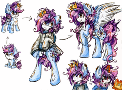 Size: 2104x1545 | Tagged: safe, artist:php166, oc, oc only, oc:tidal wave, alicorn, pony, clothes, colored wings, colt, crown, cutie mark, foal, hoodie, horn, magic, male, multicolored hair, prince, stallion, wings