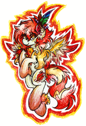 Size: 996x1457 | Tagged: safe, artist:php166, oc, oc only, oc:phoenix down, pegasus, pony, colored wings, cutie mark, feather, female, mare, multicolored wings, solo, traditional art, wings