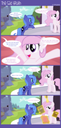 Size: 3999x8414 | Tagged: safe, artist:claritea, princess celestia, princess luna, g4, book, cewestia, comic, cute, eyes closed, filly, frown, leaning, magic, nervous, open mouth, smiling, sweatdrop, telekinesis, unamused, woona, younger