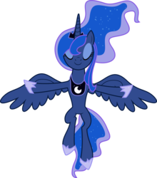 Size: 6400x7271 | Tagged: safe, artist:parclytaxel, princess luna, g4, princess twilight sparkle (episode), .svg available, absurd resolution, eyes closed, female, flying, lowering, moon work, simple background, smiling, solo, spread wings, t pose, transparent background, vector