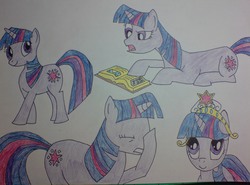 Size: 2048x1516 | Tagged: safe, artist:nazgul4, twilight sparkle, g4, big crown thingy, book, facehoof, traditional art