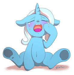 Size: 1174x1190 | Tagged: safe, artist:sion, trixie, pony, unicorn, g4, blushing, crying, cute, diabetes, diatrixes, female, mare, solo, underhoof