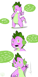 Size: 960x1920 | Tagged: safe, artist:cold-blooded-twilight, spike, g4, blushing, bracelet, comic, cute, eyes closed, grin, jewelry, looking at you, male, open mouth, peace sign, simple background, smiling, solo, speech bubble, white background