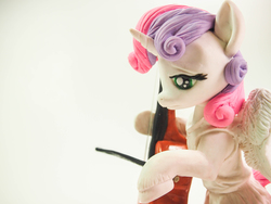 Size: 4032x3024 | Tagged: safe, artist:dustysculptures, sweetie belle, angel, pony, fanfic:the sweetie chronicles: fragments, g4, bipedal, cello, clothes, costume, irl, musical instrument, photo, sculpture, solo, wanderer d