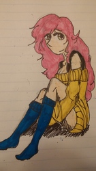 Size: 2340x4160 | Tagged: safe, artist:sugarskullmadness2, fluttershy, human, g4, clothes, female, humanized, lined paper, solo, sweatershy, traditional art