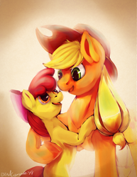 Size: 1545x2000 | Tagged: safe, artist:blindcoyote, apple bloom, applejack, g4, sisters, speedpaint