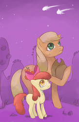 Size: 600x927 | Tagged: safe, artist:rainbowchaserrr, apple bloom, applejack, g4, crying, feels, sad, shooting star