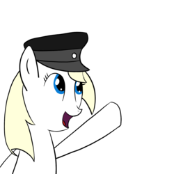 Size: 1280x1280 | Tagged: safe, artist:nuke928, oc, oc only, oc:aryanne, pony, blonde, female, happy, hat, salute, sieg heil, simple, smiling, solo, upper body