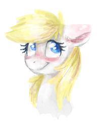 Size: 204x245 | Tagged: safe, artist:dearmary, oc, oc only, oc:aryanne, blonde, blushing, face, female, flockmod, floppy ears, looking away, portrait, shy, smiling, solo