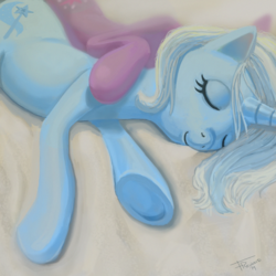 Size: 1500x1500 | Tagged: safe, artist:darkkodkod, trixie, twilight sparkle, pony, unicorn, g4, female, lesbian, mare, ship:twixie, shipping, sleeping, solo, underhoof