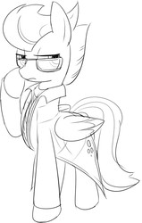 Size: 489x767 | Tagged: safe, artist:mcsadat, derpy hooves, pegasus, pony, g4, alternate hairstyle, clothes, female, glasses, mare, monochrome, solo, suit