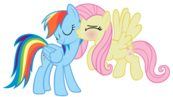 Size: 10000x5600 | Tagged: safe, artist:sofunnyguy, fluttershy, rainbow dash, g4, absurd resolution, blushing, female, kissing, lesbian, ship:flutterdash, shipping