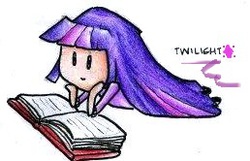 Size: 258x166 | Tagged: safe, artist:fives555, twilight sparkle, human, g4, book, female, humanized, reading, solo, traditional art