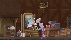 Size: 1600x900 | Tagged: safe, artist:joycall6, princess celestia, twilight sparkle, alicorn, pony, robot, unicorn, g4, chandelier, crossover, female, maplestory, mare, neat, open mouth, sitting, smiling, spread wings, video game crossover, wings