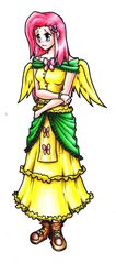 Size: 1132x2674 | Tagged: safe, artist:fives555, fluttershy, human, g4, clothes, dress, female, gala dress, humanized, solo, traditional art