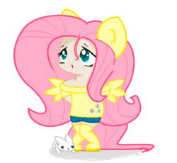 Size: 628x578 | Tagged: safe, artist:belkiscarelli, angel bunny, fluttershy, human, g4, chibi, eared humanization, female, humanized, solo, tailed humanization, winged humanization