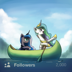 Size: 1200x1200 | Tagged: safe, artist:anticular, princess celestia, princess luna, alicorn, pony, ask sunshine and moonbeams, g4, boat, duo, duo female, female, mare, peytral, pointing, water