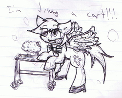 Size: 860x688 | Tagged: safe, artist:candel, derpy hooves, pony, g4, black and white, bowtie, cute, female, grayscale, lined paper, monochrome, muffin, necktie, solo, traditional art