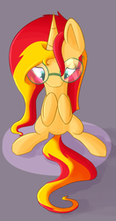 Size: 656x1238 | Tagged: safe, artist:miroslav46, sunset shimmer, pony, unicorn, g4, cute, female, glasses, meganekko, shimmerbetes, solo, sunset shimmer hates you, tumblr