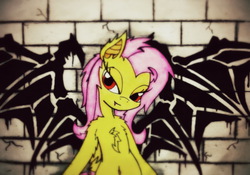 Size: 2031x1423 | Tagged: safe, artist:canvymamamoo, fluttershy, bat pony, pony, semi-anthro, g4, belly button, bipedal, female, flutterbat, solo