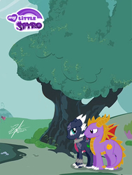 Size: 1510x2000 | Tagged: safe, artist:srs17, dracony, hybrid, cynder, duo, ponified, spyro the dragon, spyro the dragon (series), the legend of spyro