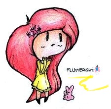 Size: 225x220 | Tagged: safe, artist:fives555, fluttershy, human, rabbit, g4, chibi, female, humanized, solo, traditional art
