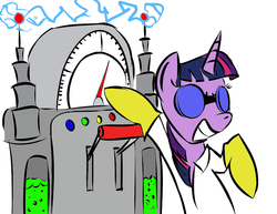 Size: 1050x809 | Tagged: safe, artist:rubrony, twilight sparkle, pony, g4, bipedal, clothes, colored, female, goggles, machine, mad scientist, science, solo