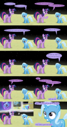 Size: 2400x4500 | Tagged: safe, artist:evil-dec0y, trixie, twilight sparkle, alicorn, pony, comic:trixie vs., g4, comic, female, filly trixie, mare, moon, to the moon, twilight sparkle (alicorn)