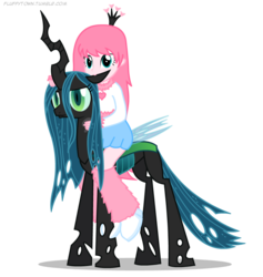 Size: 900x950 | Tagged: safe, artist:mixermike622, queen chrysalis, oc, oc:fluffle puff, equestria girls, g4, ear bite, fluffle puff riding chrysalis, frown, nom, riding, simple background, smiling, transparent background, vector