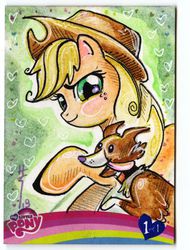 Size: 736x969 | Tagged: safe, artist:sara richard, applejack, winona, g4, artist card, traditional art