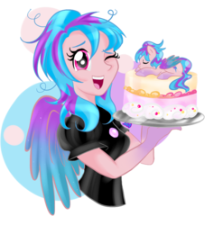 Size: 900x950 | Tagged: safe, artist:elimicho, oc, oc only, oc:shiny dawn, human, pegasus, pony, birthday, birthday cake, cake, cute, humanized