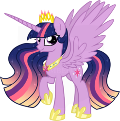 Size: 881x892 | Tagged: safe, artist:tambelon, twilight sparkle, alicorn, pony, g4, ethereal mane, female, hilarious in hindsight, hoof shoes, jewelry, lightly watermarked, mare, older, peytral, regalia, solo, tiara, twilight sparkle (alicorn), ultimate twilight, watermark