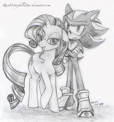 Size: 865x924 | Tagged: safe, artist:rainwaterfallszone, rarity, g4, crossover, male, monochrome, shadow the hedgehog, sonic the hedgehog, sonic the hedgehog (series), traditional art