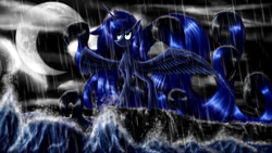 Size: 1920x1080 | Tagged: safe, artist:crestfallencelestia, princess luna, g4, female, rain, solo