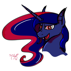 Size: 1000x1000 | Tagged: safe, artist:midnightsix3, princess luna, vampire, lunadoodle, g4, bust, fangs, female, simple background, solo