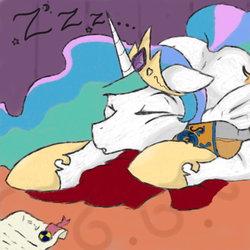 Size: 1024x1024 | Tagged: safe, artist:kasrkinmoonfox, princess celestia, g4, alcohol, female, sleeping, solo, zzz