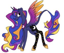 Size: 1100x900 | Tagged: dead source, safe, artist:tinyfeather, princess luna, g4, female, rainbow power, rainbow power-ified, simple background, solo, transparent background