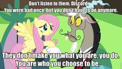Size: 960x540 | Tagged: safe, edit, edited screencap, screencap, discord, fluttershy, g4, keep calm and flutter on, caption, image macro, meme, reference, text, the iron giant
