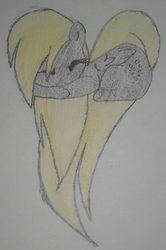 Size: 637x960 | Tagged: safe, artist:mittenskarpa, derpy hooves, pegasus, pony, g4, female, heart pony, mare, solo, traditional art